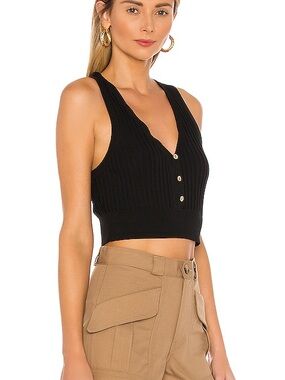 Free People Saturday Morning Black Ribbed Crop‎ Top- Black Size Small
